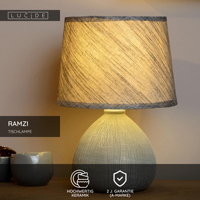 Lucide RAMZI - Tischlampe - Ø 18 cm - 1xE14 - Grau